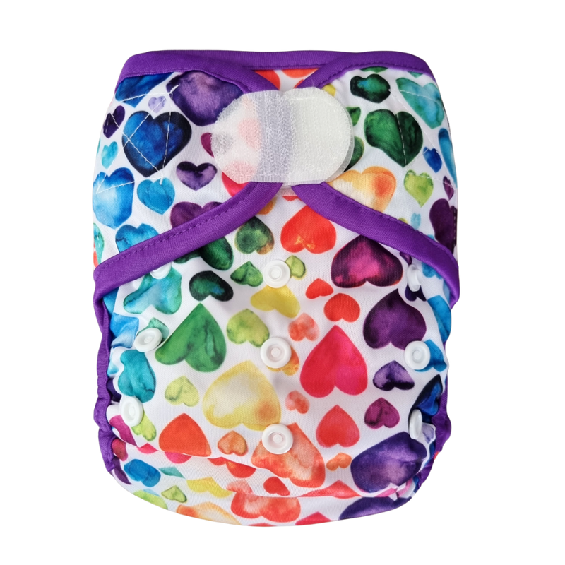 Basic Double Gusset Nappy Covers - Purple Rainbow Hearts